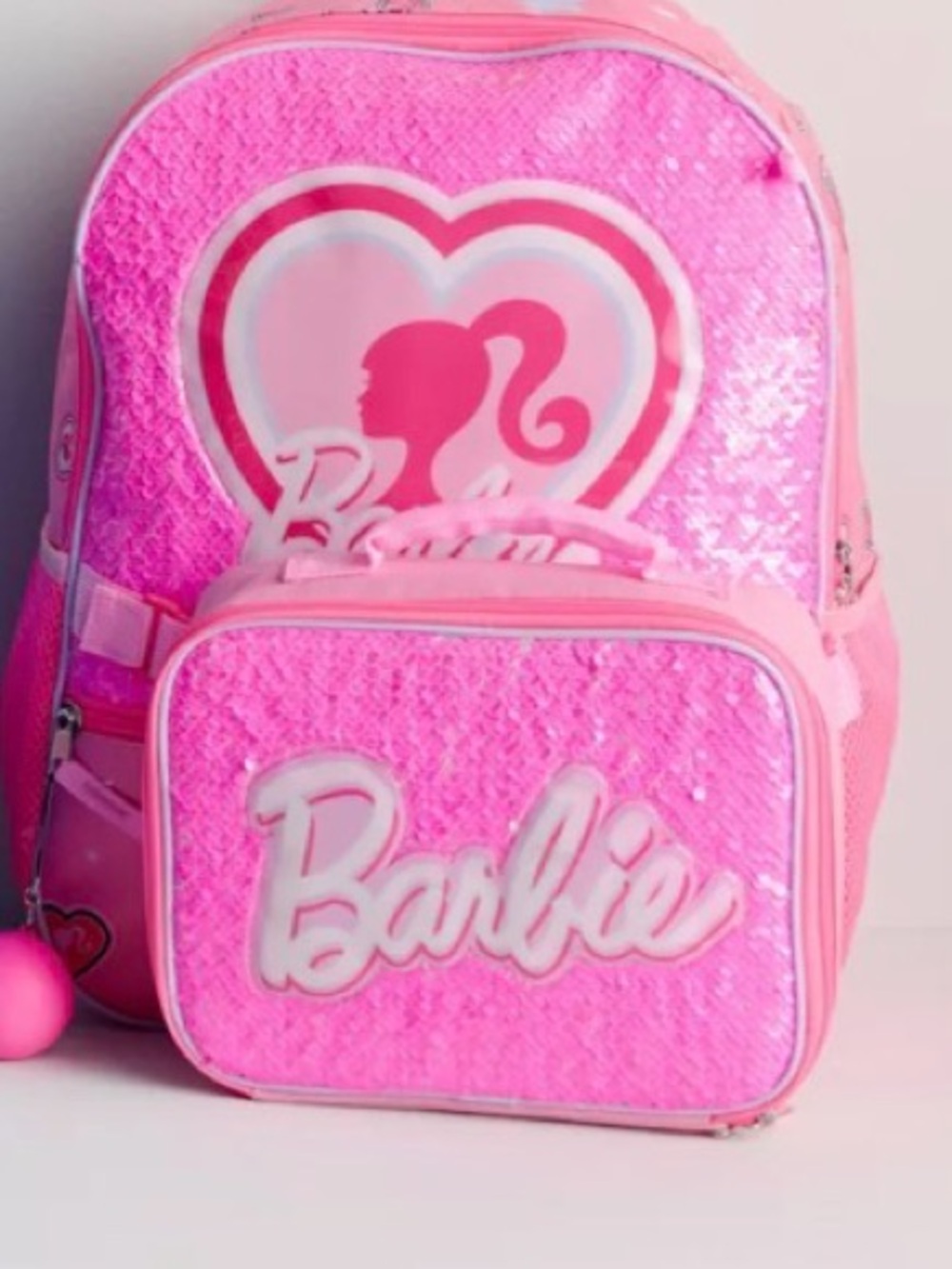 Barbie Hot Pink Sequin Backpack with Matching Pencil Pouch - Picture 6 of 6